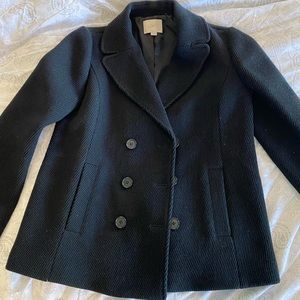 NWOT LOFT Maternity Wool Blend Twill Pea Coat - Black, Medium